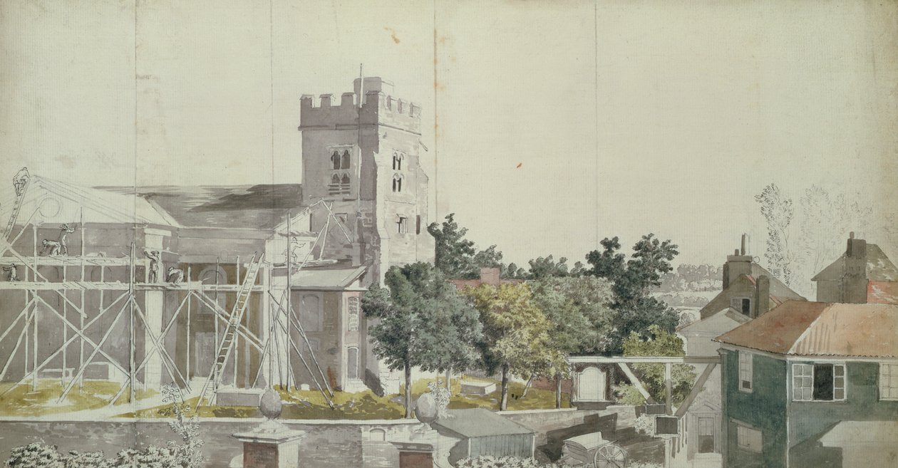 Iglesia de Twickenham bajo andamios, siglo XVIII de Samuel Scott