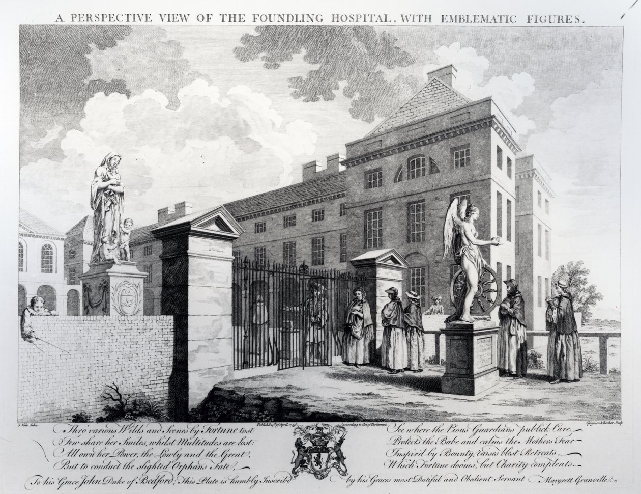 Vista en perspectiva del Hospital de Niños Abandonados, grabado por Edward Rooker, 1749 de Samuel Wale