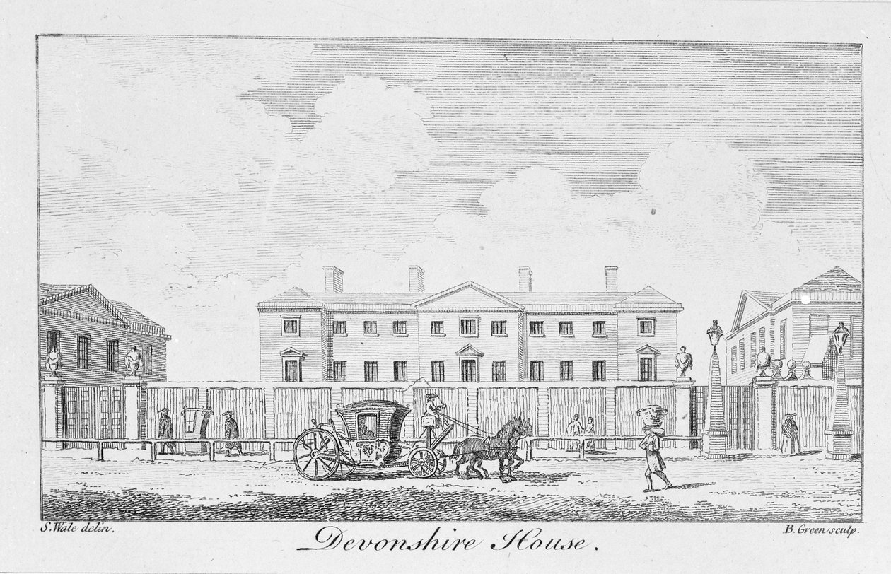 Casa de Devonshire, grabado por Benjamin Green, 1761 de Samuel Wale