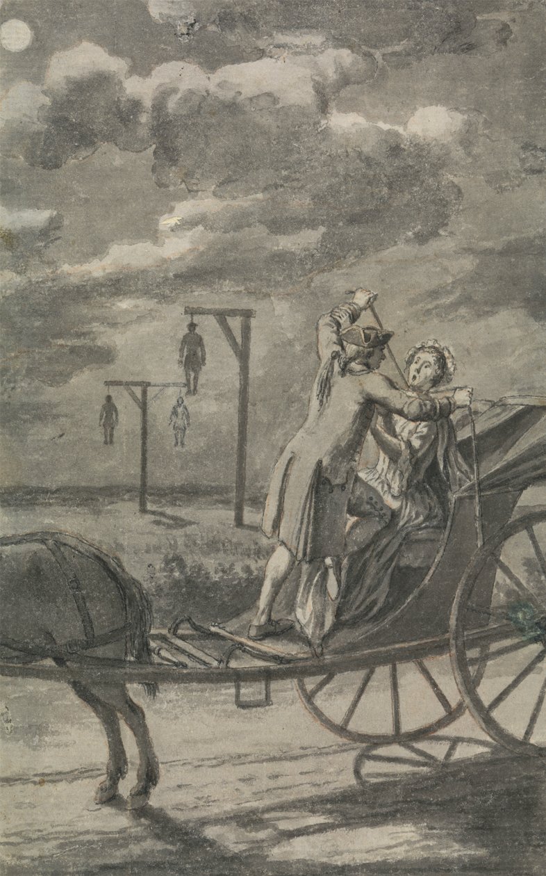 Asesinato en el carruaje (probablemente un diseño para The Tyburn Chronicle) de Samuel Wale