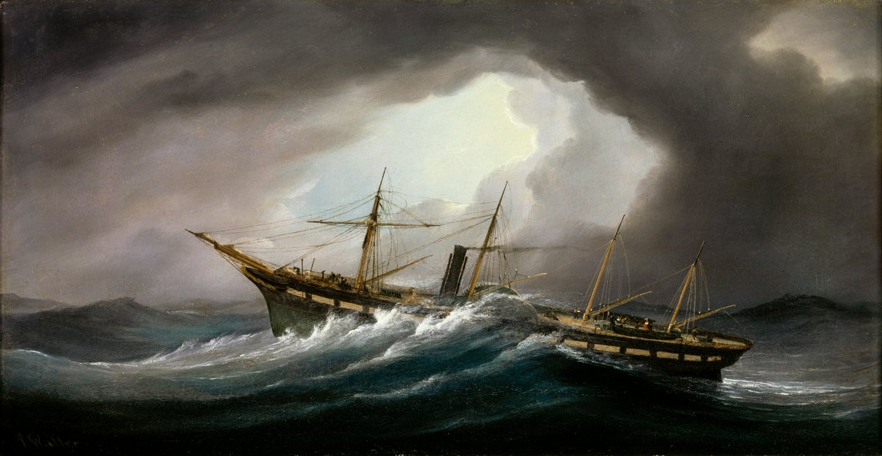 Barco de vapor a paletas "Great Western" en un vendaval, mediados-finales del siglo XIX (óleo sobre lienzo) de Samuel Walters