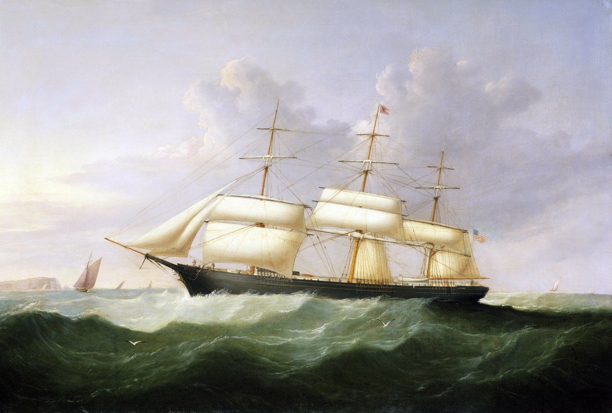 El buque "Palestine", a toda vela, con bandera de los Estados Unidos de América, construido en 1854, destinado al transporte de pasajeros en la línea transatlántica de Samuel Walters