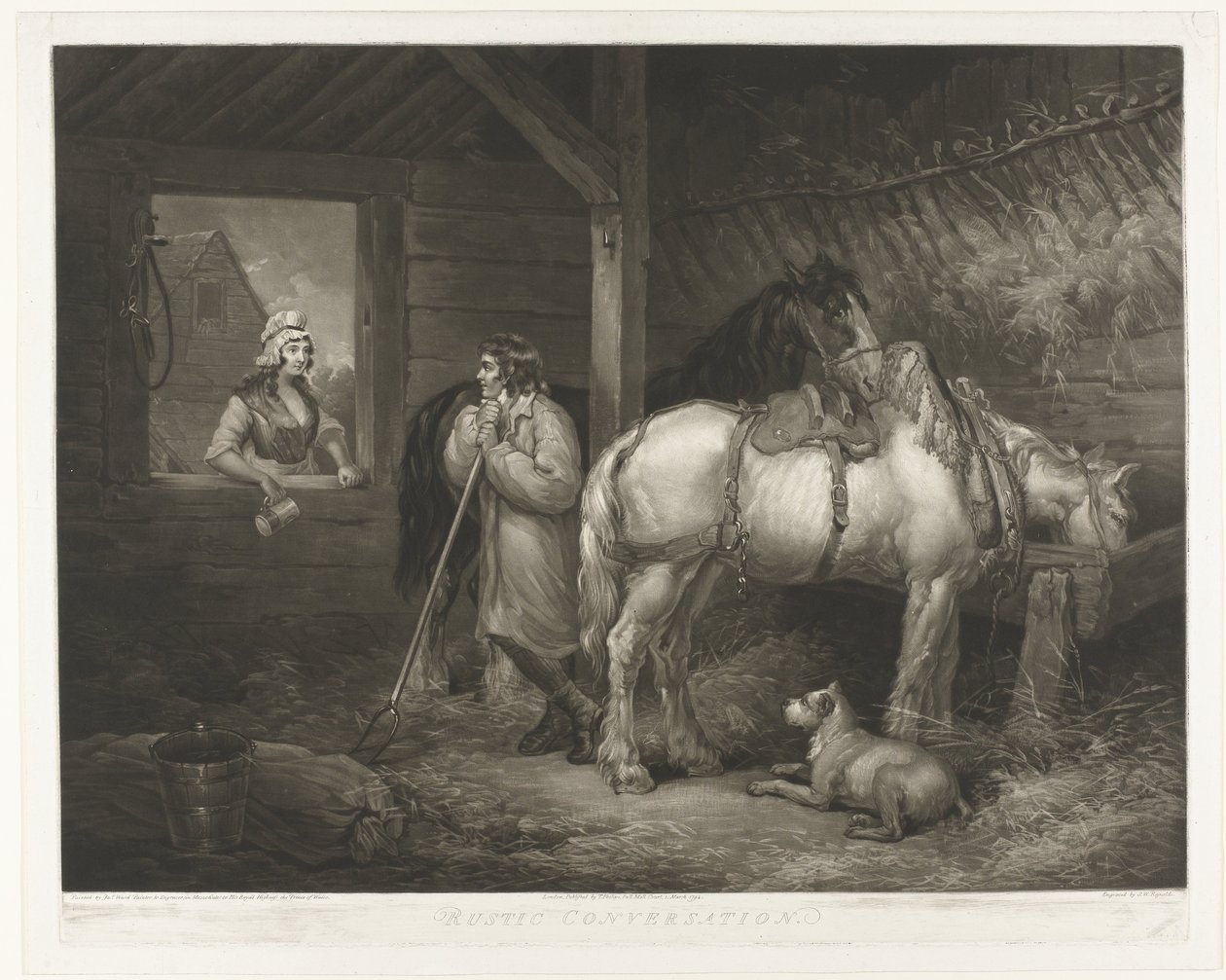 Gesprek in de stal Conversación rústica (título sobre objeto) de Samuel William Reynolds (I)