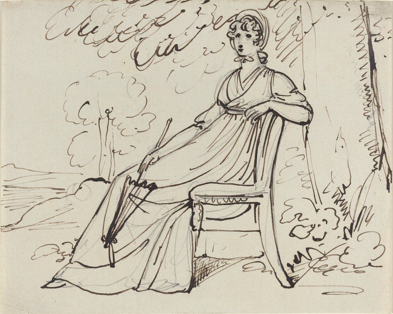 Una dama sentada con una sombrilla de Samuel Woodforde