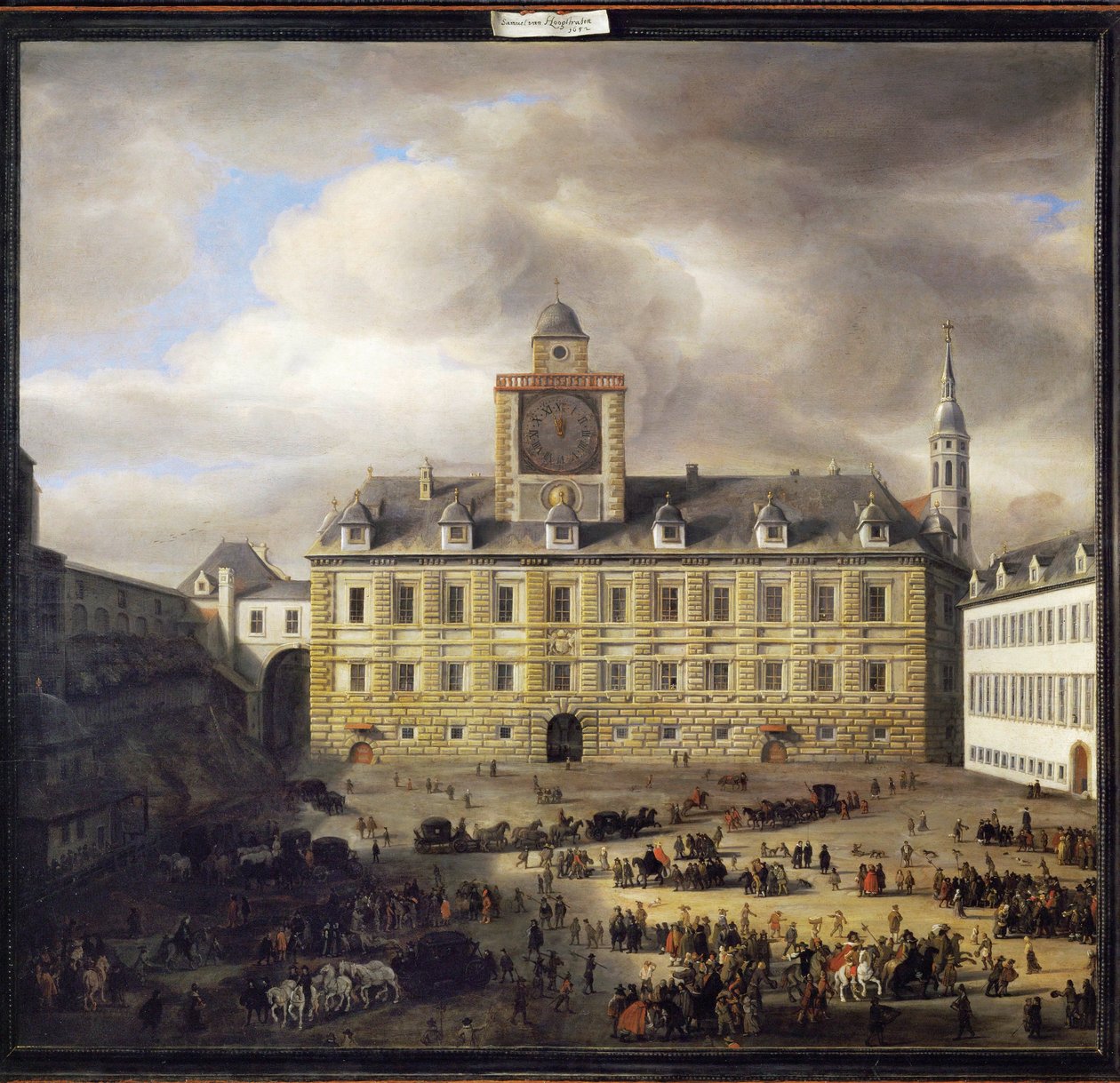 La Burgplatz interior de Viena (pintura sobre madera de roble) de Samuel van Hoogstraten
