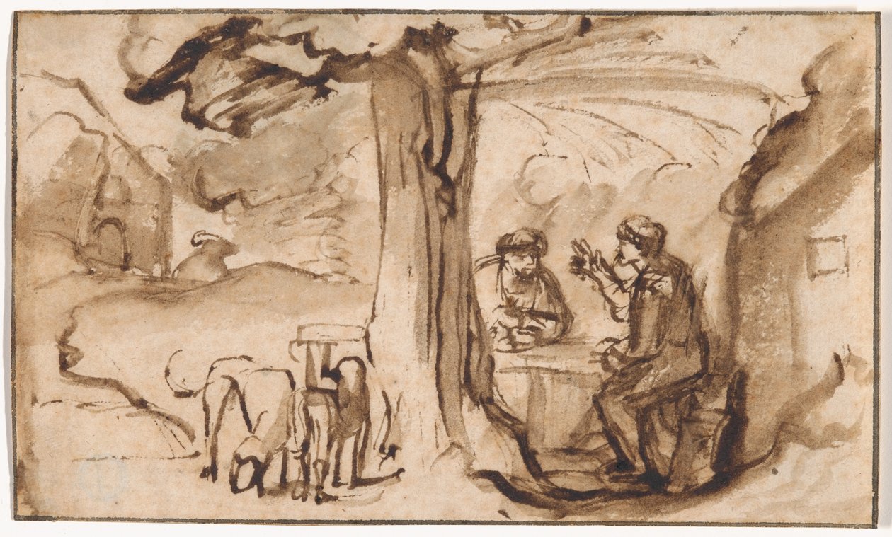 Jacob y Esaú (recto); Cabeza de una joven dormida (verso) de Samuel van Hoogstraten