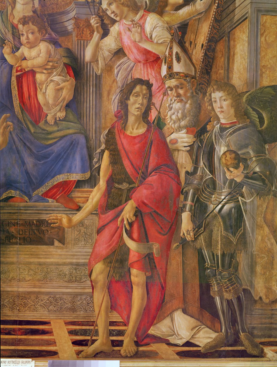 El retablo de San Bernabé, Virgen y niño en el trono (detalle) de Sandro Botticelli