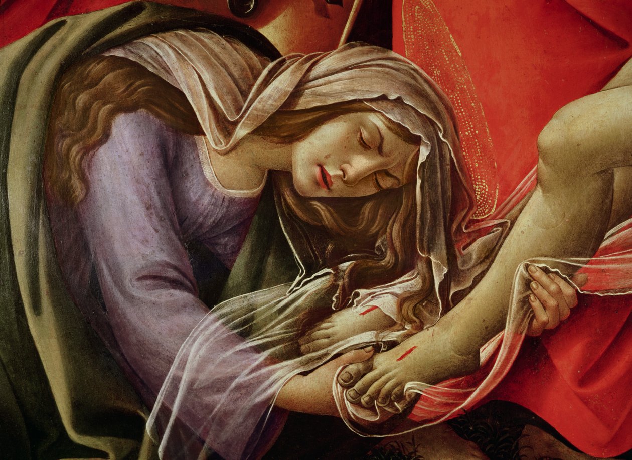 El lamento de Cristo, detalle de María Magdalena y los pies de Cristo, c.1490 de Sandro Botticelli