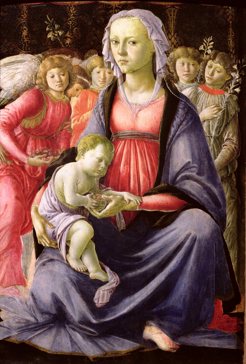 La Virgen y el Niño rodeados por cinco ángeles de Sandro Botticelli
