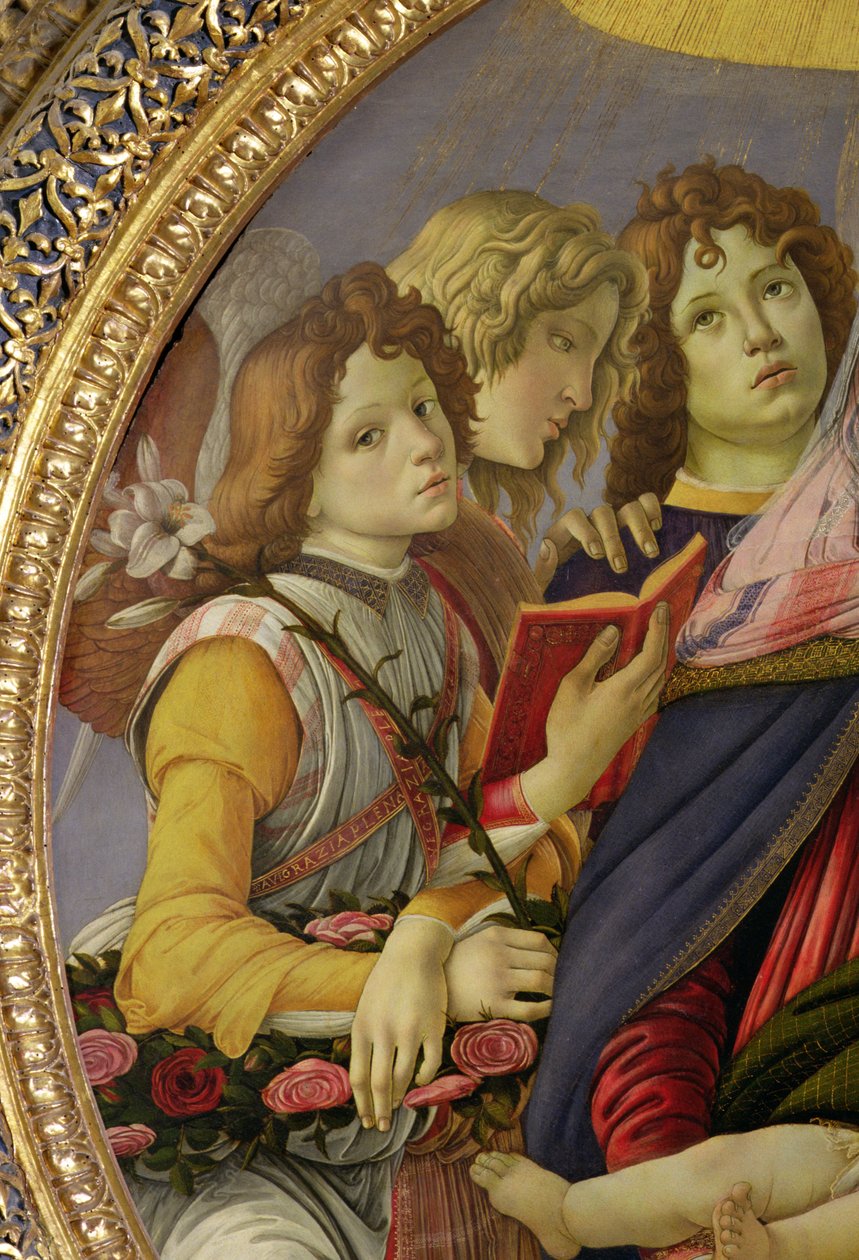Virgen y Niño con Seis Ángeles, llamada La Madonna de la Granada (detalle) de Sandro Botticelli