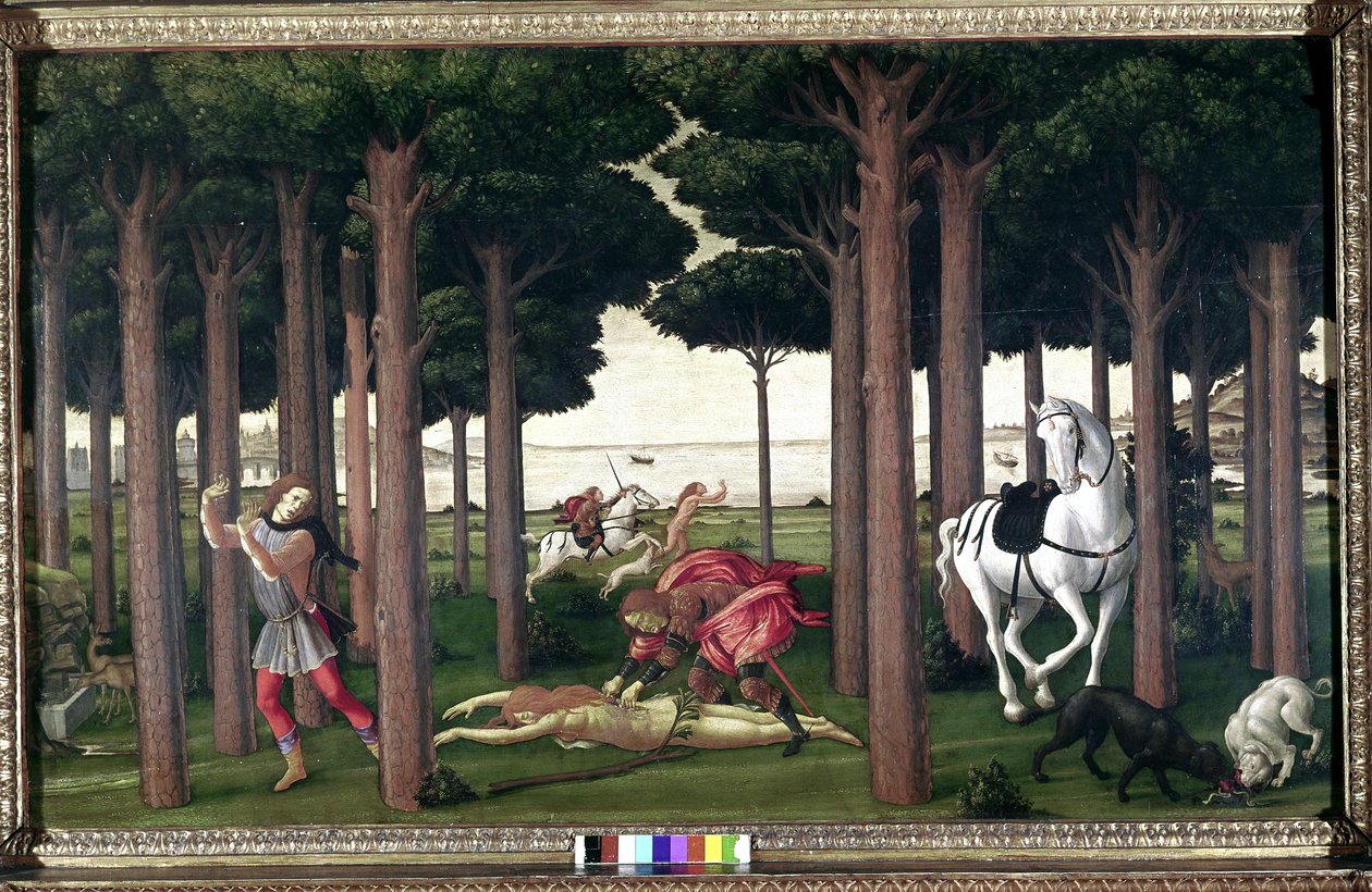 Del Decamerón de Boccaccio; Historias de Nastagio degli Onesti (segundo episodio) de Sandro (1444/5 1510) Botticelli