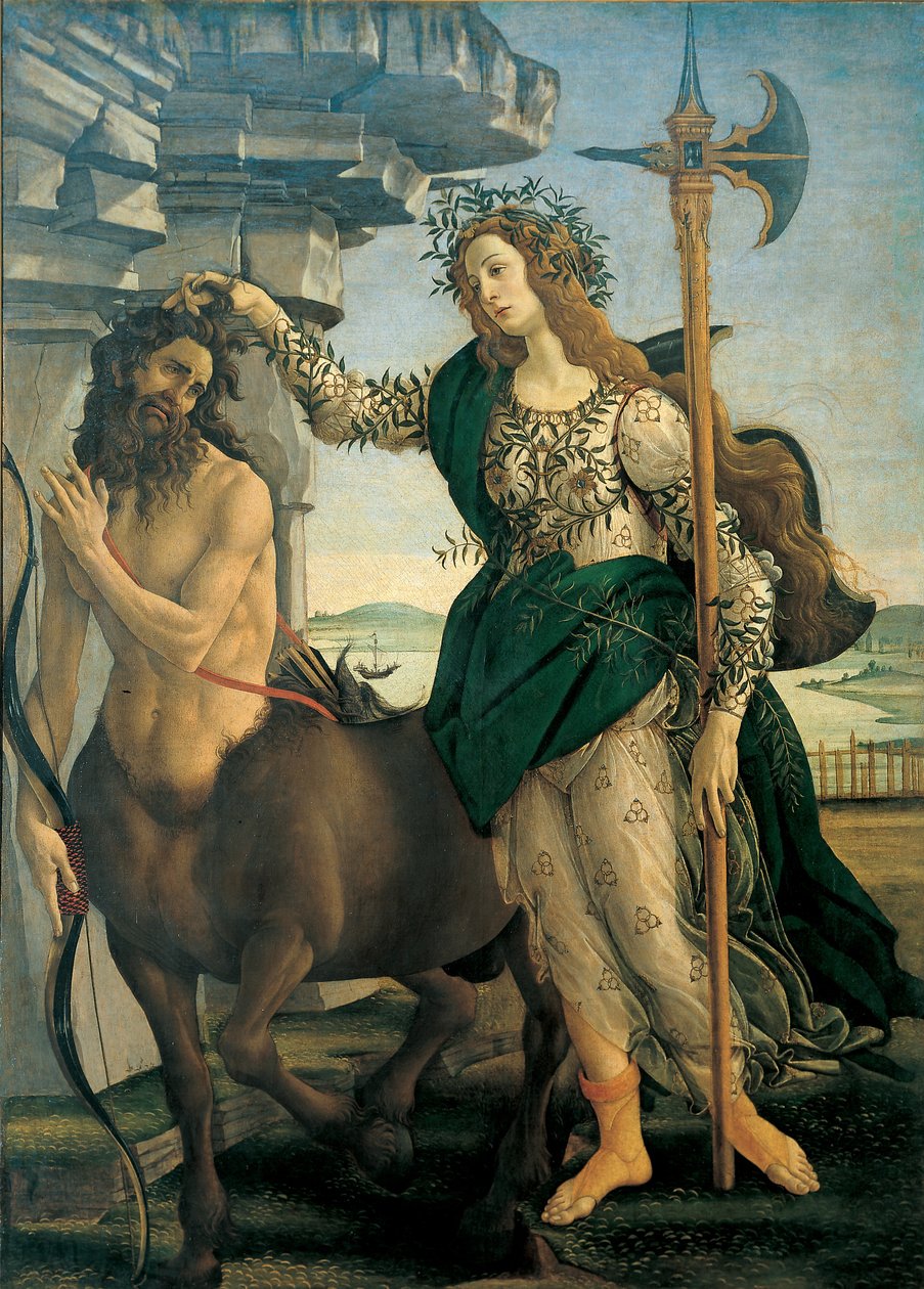Palas (Atenea o Minerva) y el centauro, de Alessandro di Mariano dei Filipepi dit Sandro Botticelli (1445-1510), hacia 1482 - Florencia, Galería de los Uffizi. de Sandro Botticelli