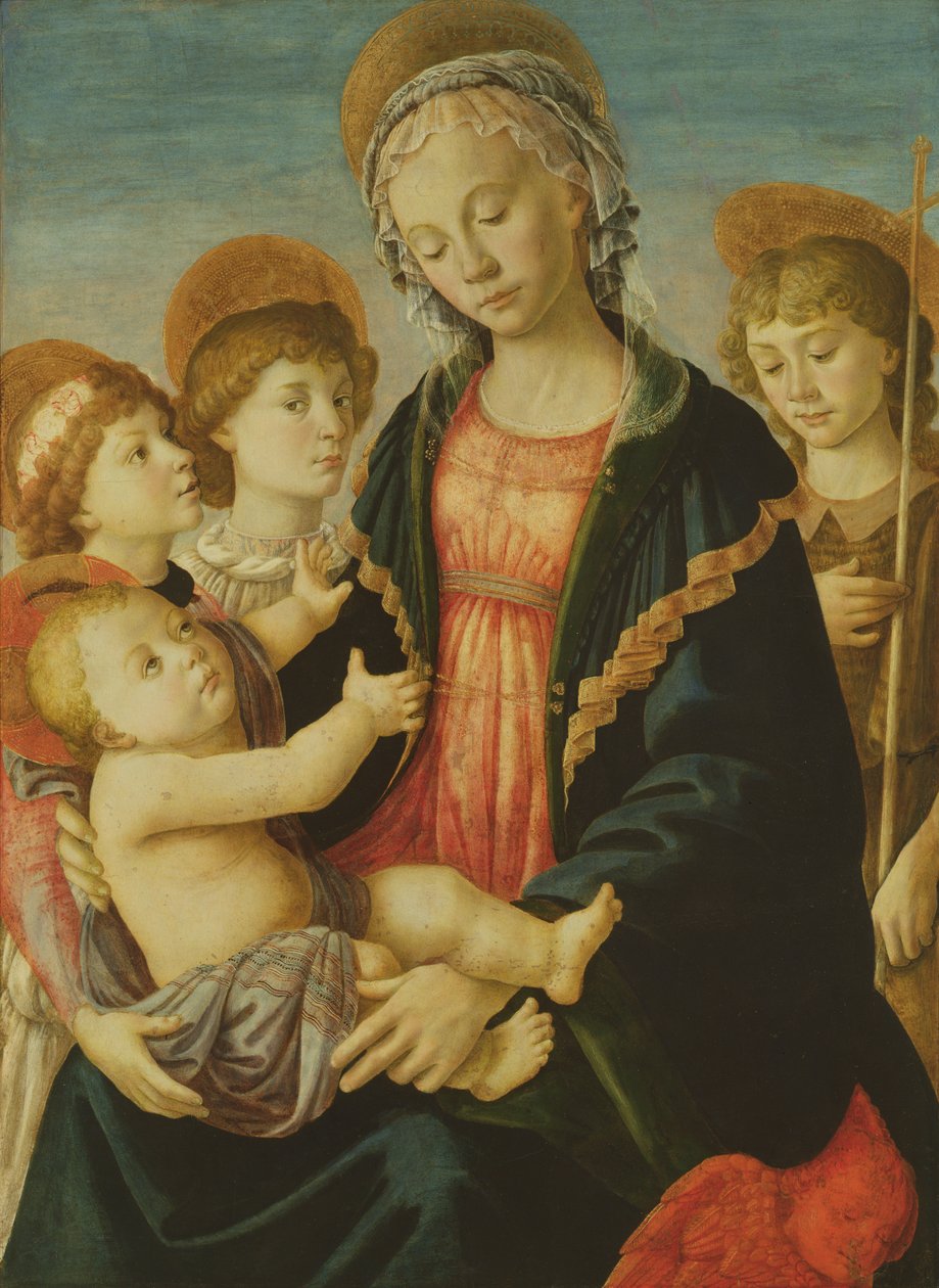 La Virgen y el Niño con dos ángeles y San Juan Bautista, c.1470 de Sandro Botticelli