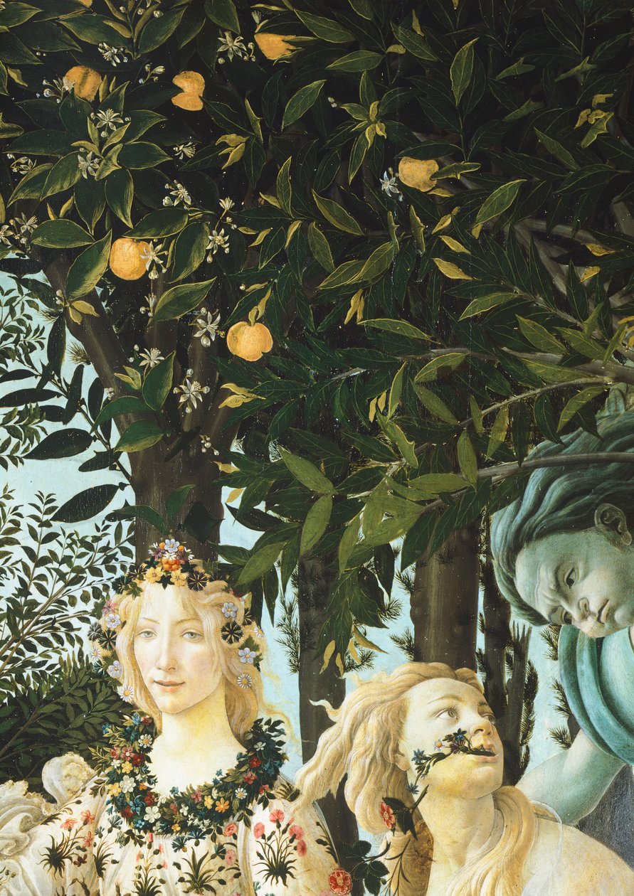 Flora, Céfiro y Cloris, (detalle) de La Alegoría de la Primavera, c. 1477-1482 de Sandro Botticelli