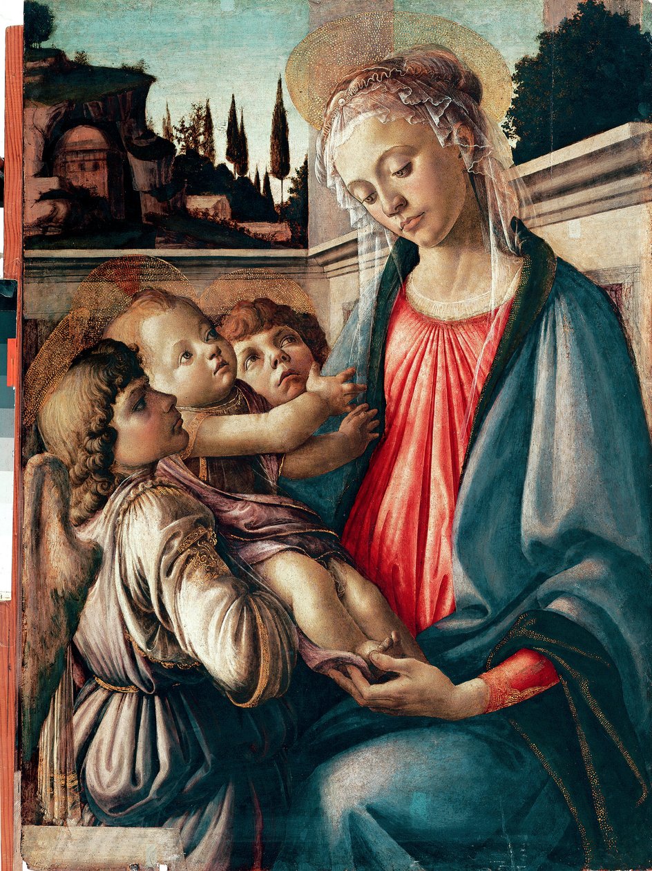 Madonna con niño y dos ángeles de Sandro Botticelli