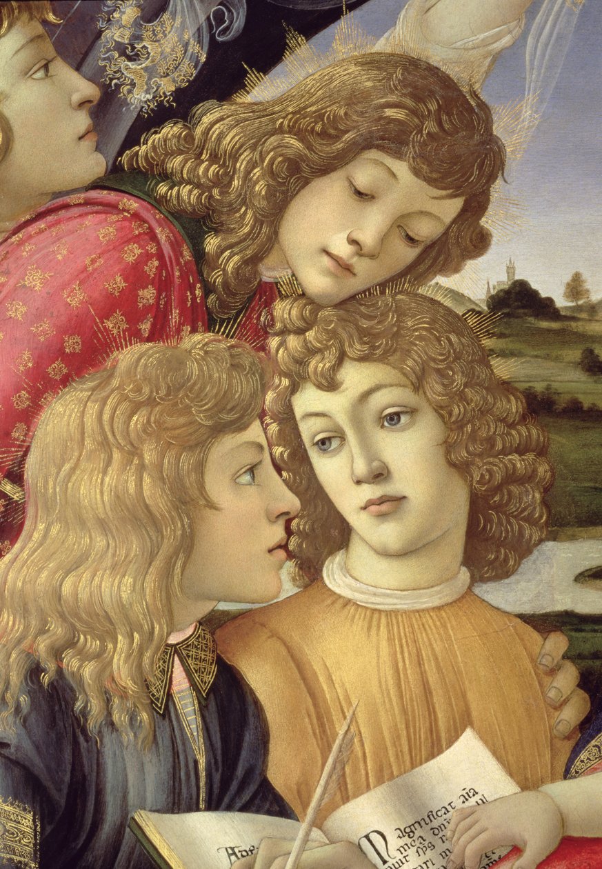 La Madonna del Magnificat, detalle de tres niños de Sandro Botticelli