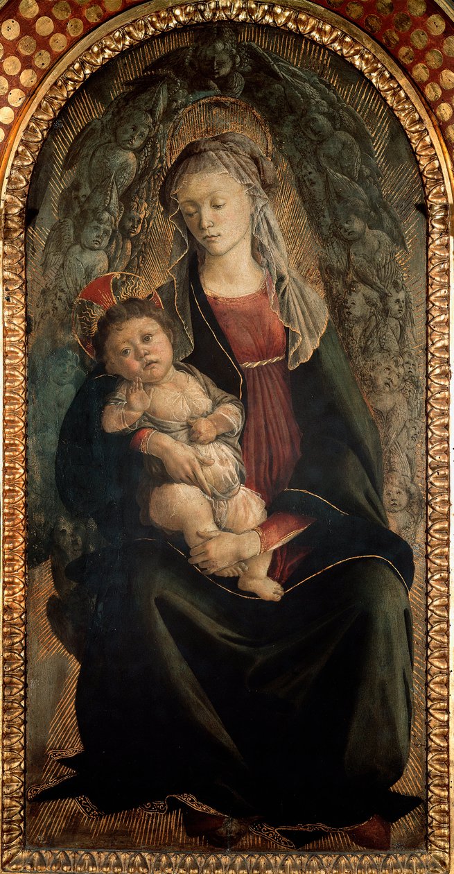 Virgen y Niño en gloria rodeados de ángeles serafines de Sandro Botticelli