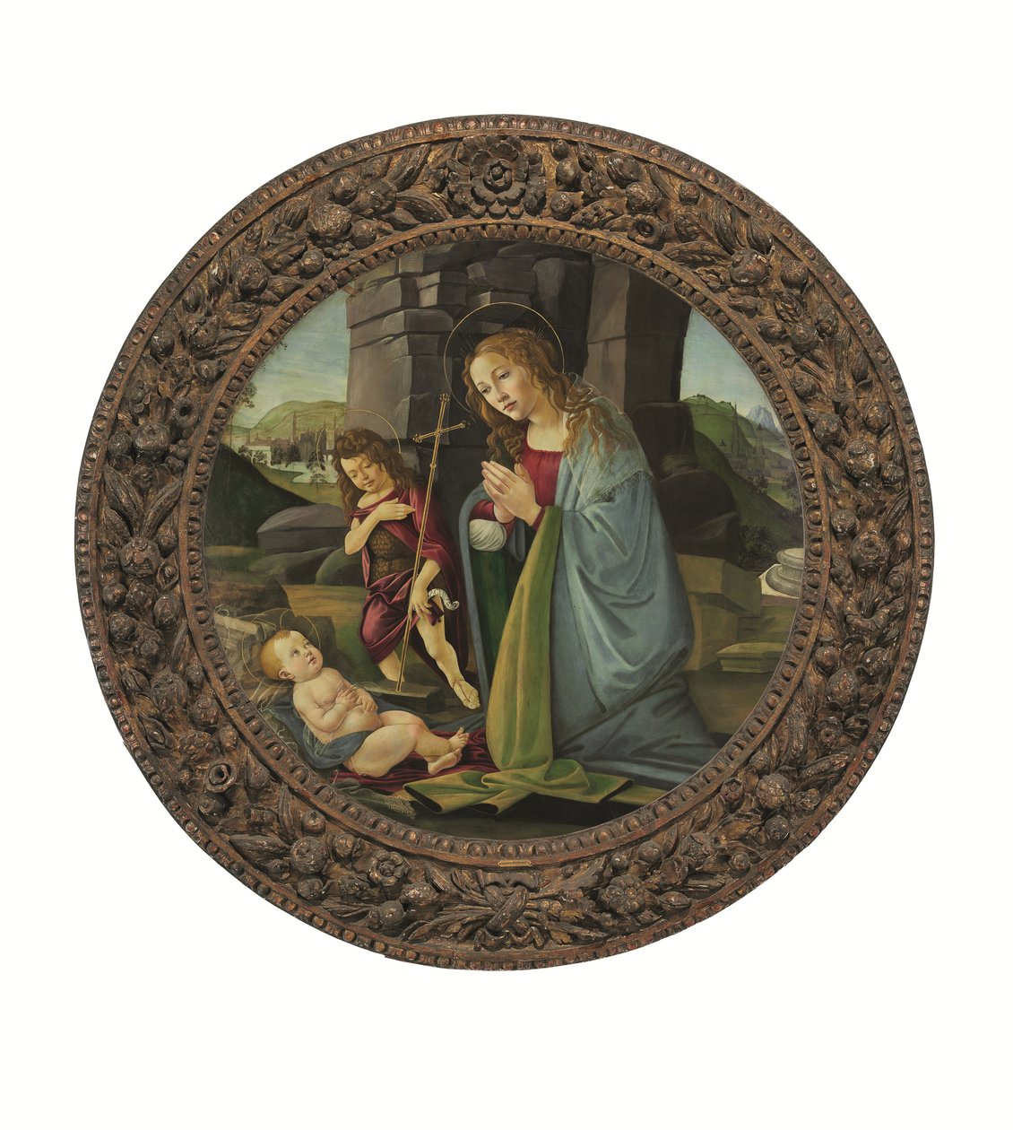 La Virgen adorando al Niño Jesús con el joven San Juan Bautista (temple y óleo sobre tabla) de Sandro (and workshop) Botticelli