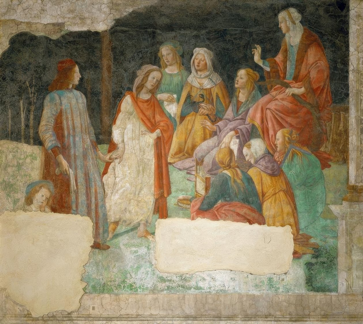 Un joven (¿Lorenzo Tornabuoni?) es guiado por Minerva de Sandro Botticelli