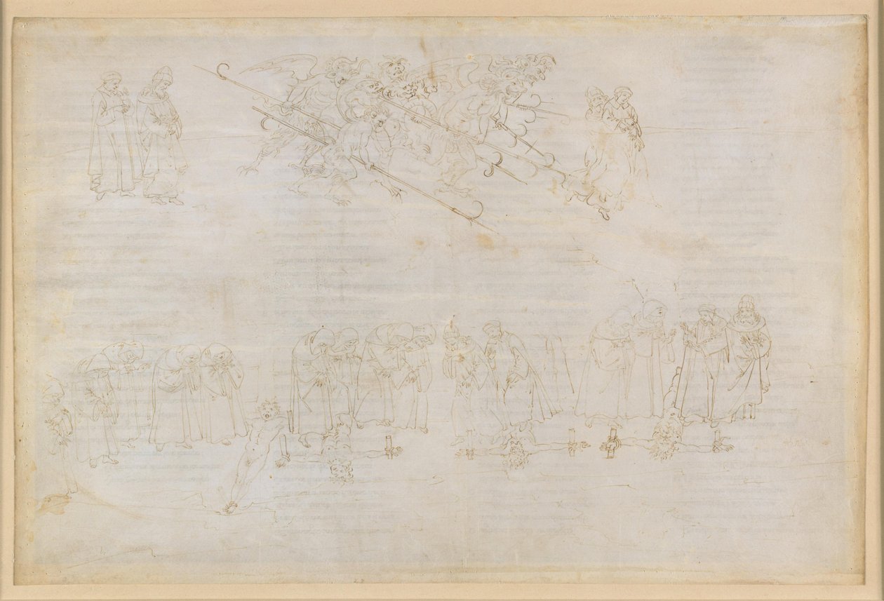 La Divina Comedia, Infierno XXIII. Virgilio y Dante en el octavo círculo del infierno (Malebolge), 6.ª bolgia: el castigo de los hipócritas de Sandro Botticelli