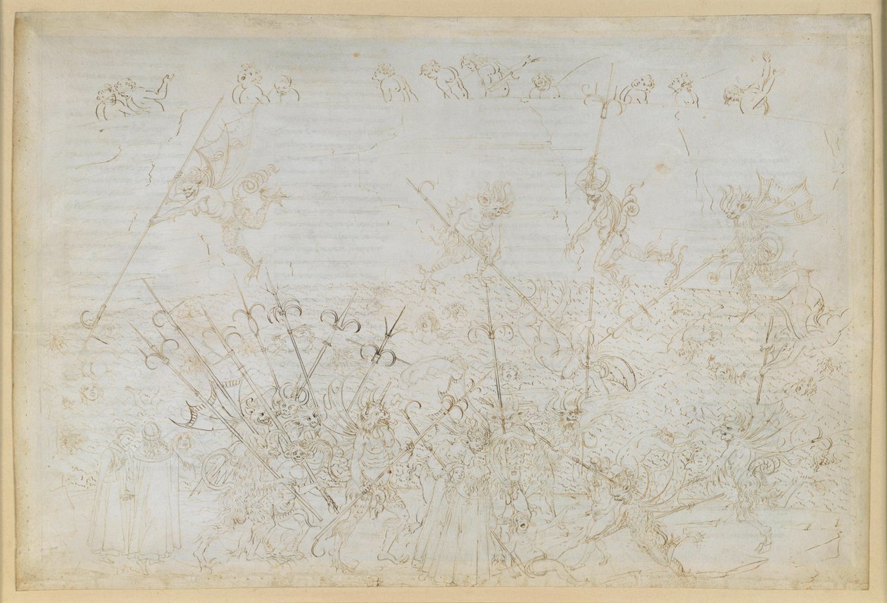 La Divina Comedia, Infierno XXII. Virgilio y Dante en el octavo círculo del infierno (Malebolge), 5.ª bolgia: castigo a los corruptos; huida de Ciampolo de Sandro Botticelli