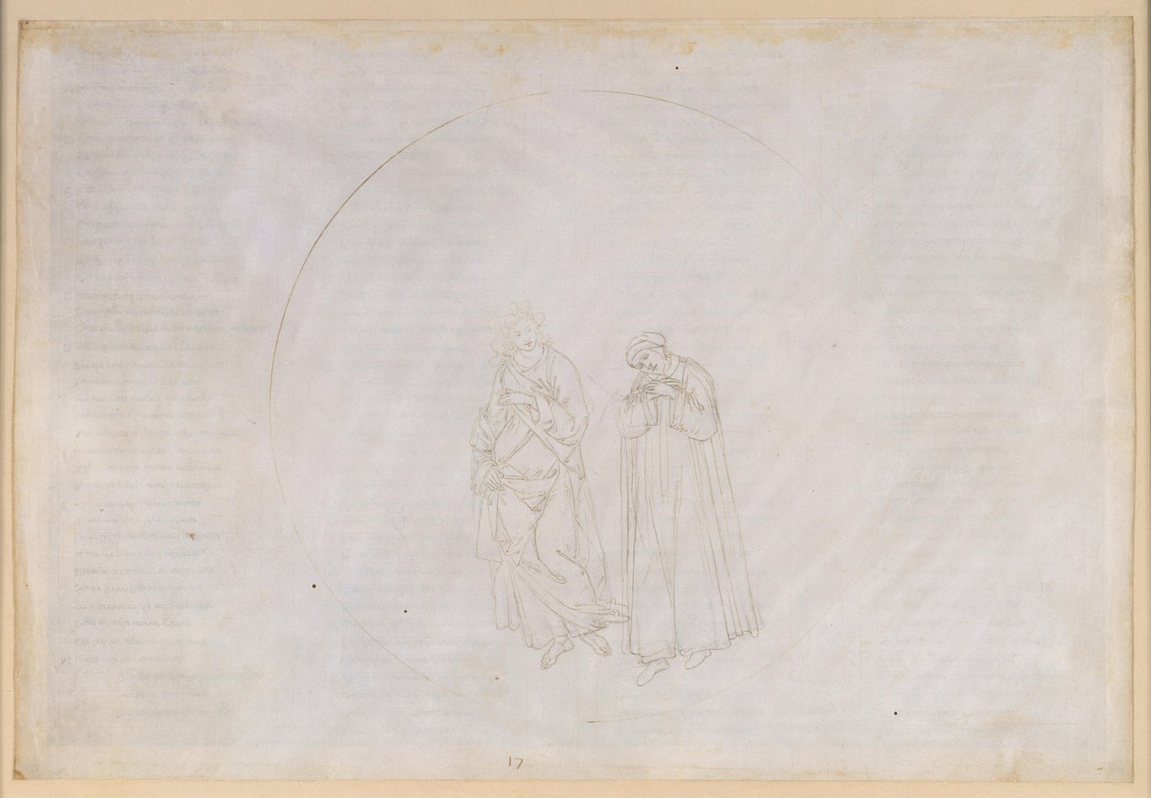 La Divina Comedia, Paraíso XVII. Quinta esfera planetaria (Cielo de Marte): Cacciaguida le augura a Dante el exilio, pero también la fama eterna. de Sandro Botticelli