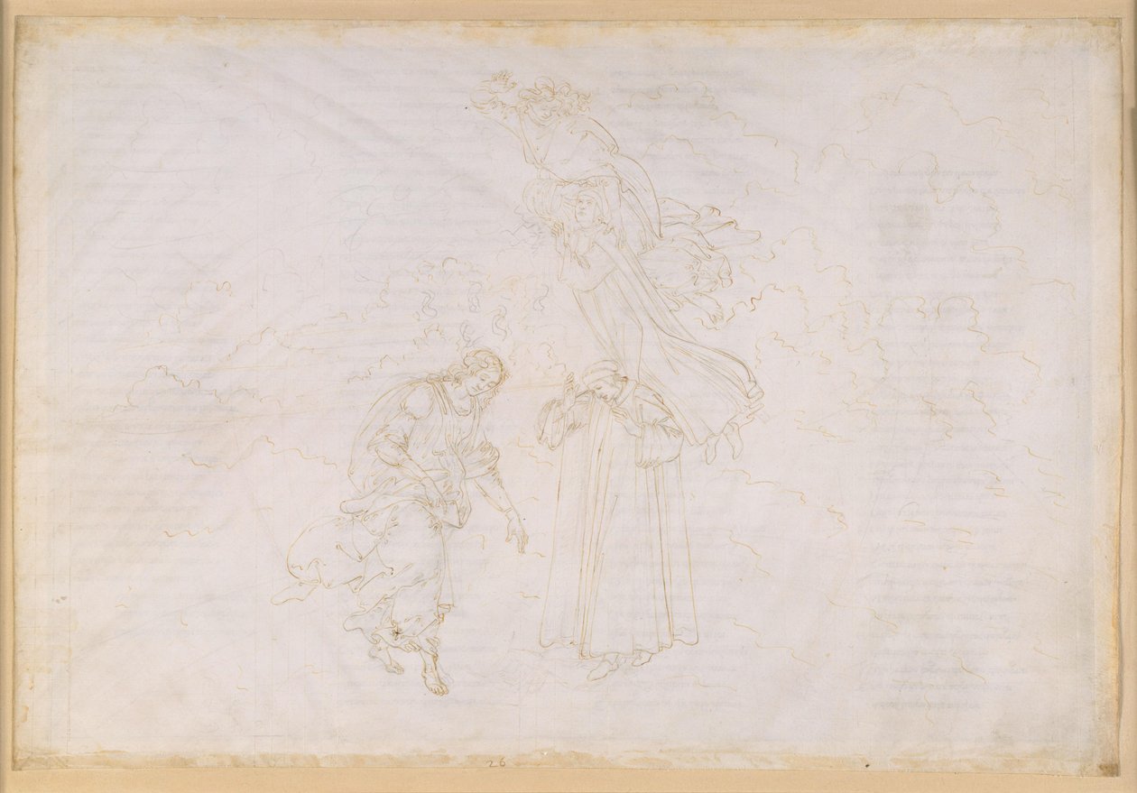 La Divina Comedia, Paraíso XXVII. Octava esfera (cielo de las estrellas fijas): Pedro pronuncia una homilía de reproche contra el papado corrupto; ascenso al cielo de cristal, el Primum Mobile de Sandro Botticelli