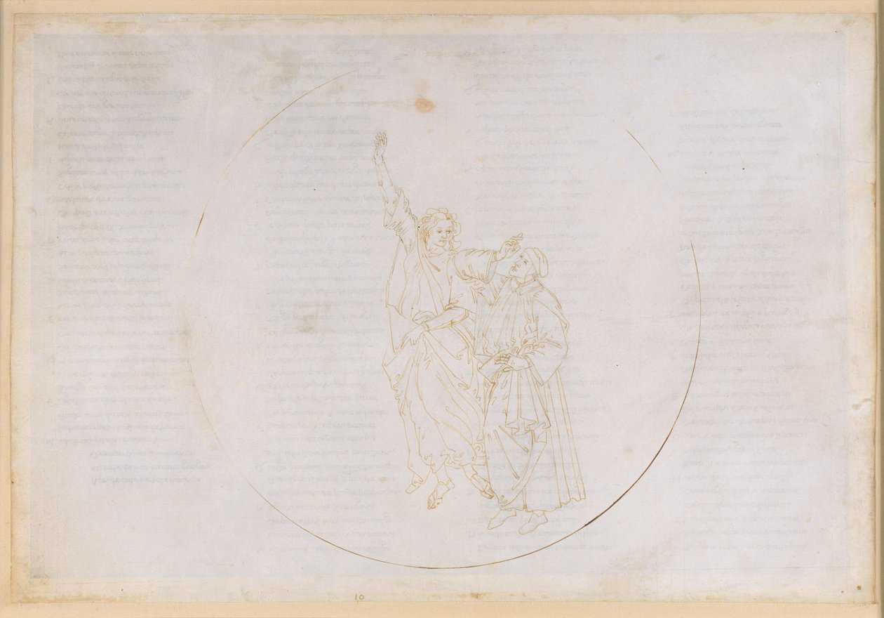 La Divina Comedia, Paraíso X. Ascenso a la cuarta esfera planetaria (cielo solar): la luz de Tomás de Aquino le muestra a Dante el cielo de los sabios de Sandro Botticelli