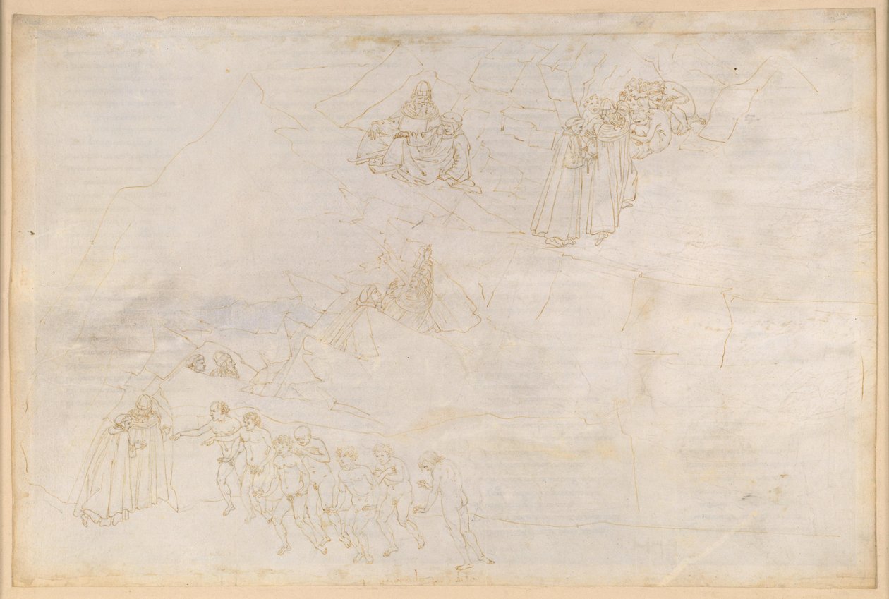 La Divina Comedia, Purgatorio IV. Antepurgatorio: el anillo insular, el macizo de la base y la zona central; el ascenso y la penitencia de los indolentes de Sandro Botticelli