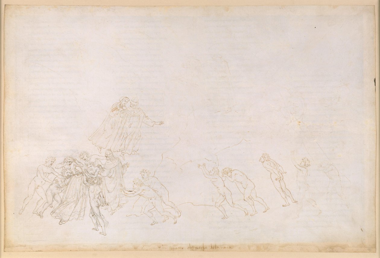 La Divina Comedia, Purgatorio VI. Antepurgatorio, zona intermedia: los moribundos que murieron a causa de un acto de violencia; conversación con Sordello de Sandro Botticelli