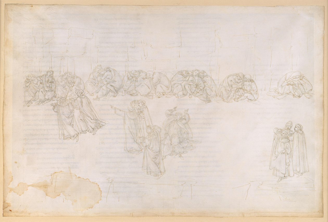 La Divina Comedia, Purgatorio XIII. Segundo círculo del Purgatorio: penitencia por la envidia y la alegría ajena; conversación con Sapia Salvani de Sandro Botticelli