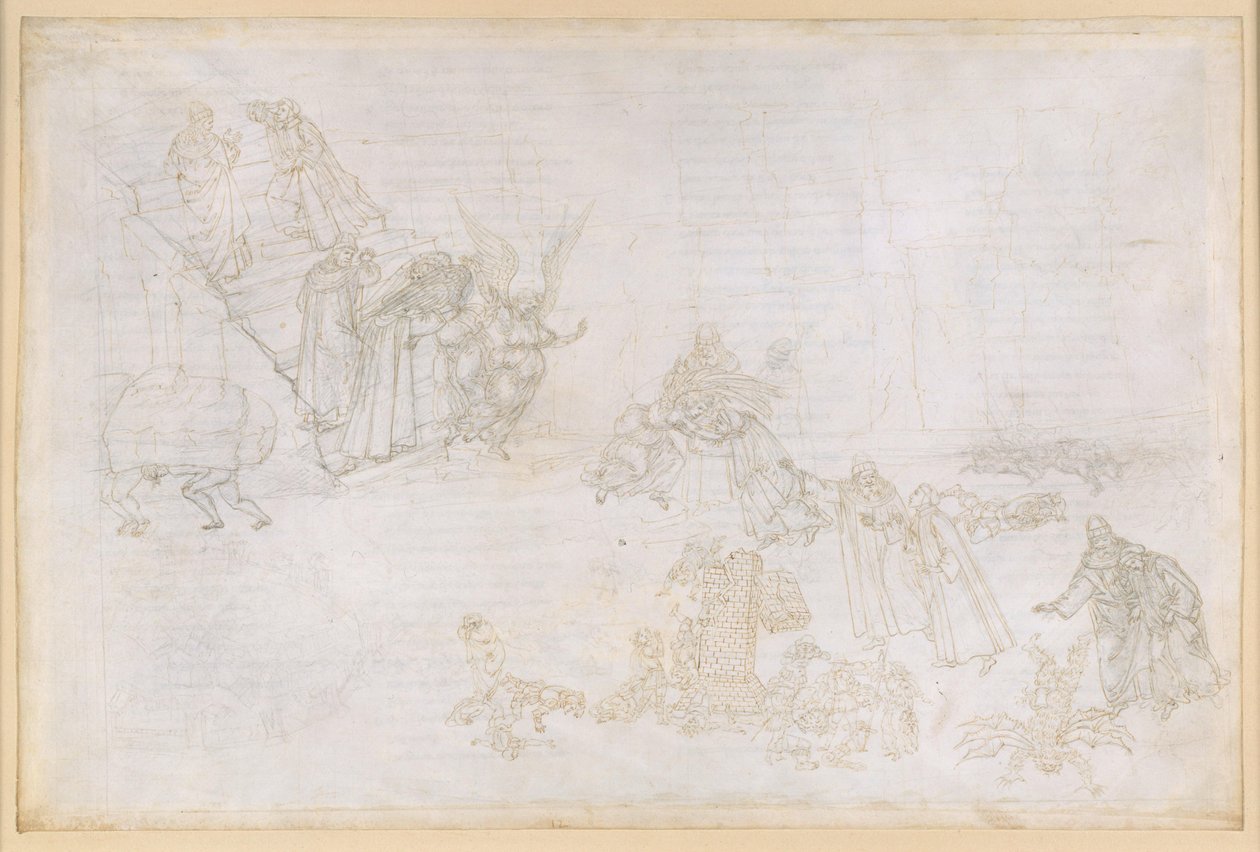 La Divina Comedia, Purgatorio XII. Primer círculo del Purgatorio: imágenes del castigo por la soberbia; el ángel ante los escalones que conducen al segundo círculo de Sandro Botticelli