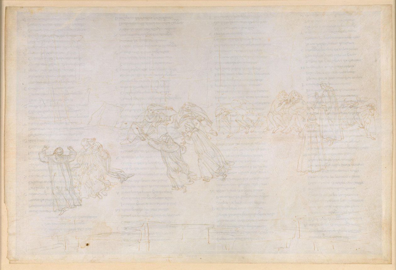 La Divina Comedia, Purgatorio XIV. Segundo círculo del Purgatorio: penitencia por la envidia y la alegría ajena; conversación entre Guido del Duca y Rinieri da Calboli de Sandro Botticelli