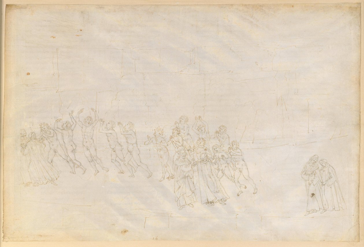 La Divina Comedia, Purgatorio XVI. Tercer círculo del Purgatorio: la penitencia de los irascibles; conversación de Dante con Marco Lombardo de Sandro Botticelli
