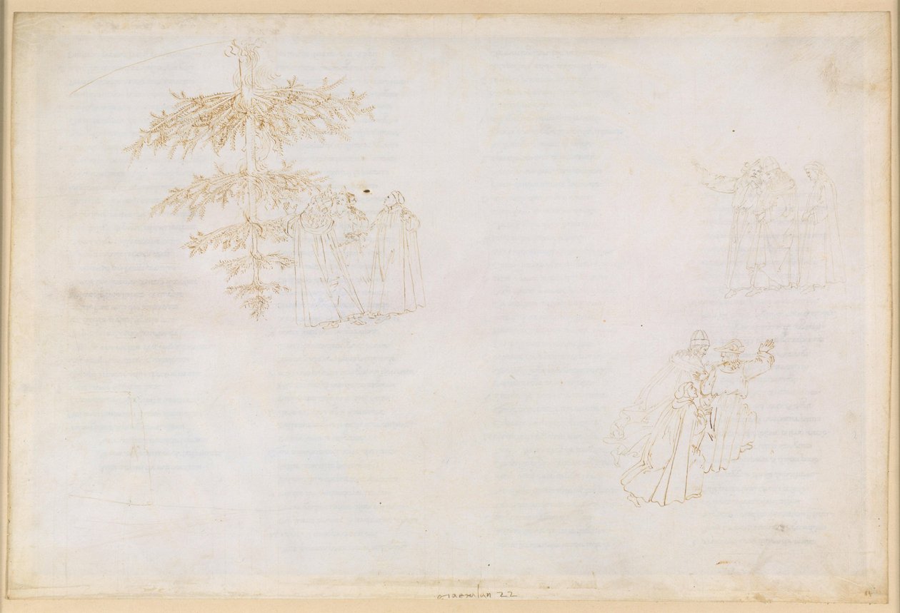 La Divina Comedia, Purgatorio XXII: Ascenso al sexto círculo del Purgatorio; conversaciones con Estacio; la penitencia de los glotones de Sandro Botticelli