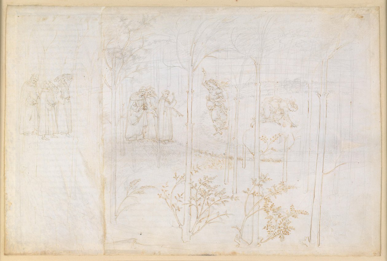 La Divina Comedia, Purgatorio XXVIII. El paraíso terrenal: Dante y Matelda junto al río Leteo de Sandro Botticelli