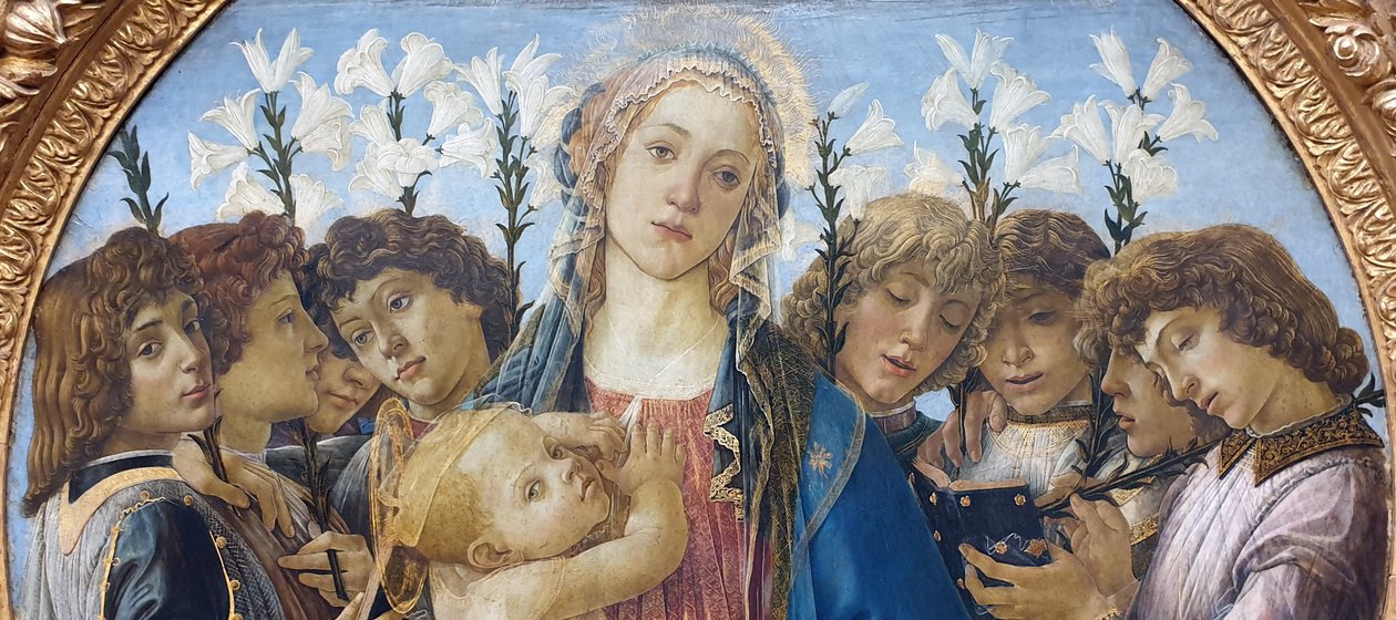 María con el Niño y los ángeles cantores de Sandro Botticelli