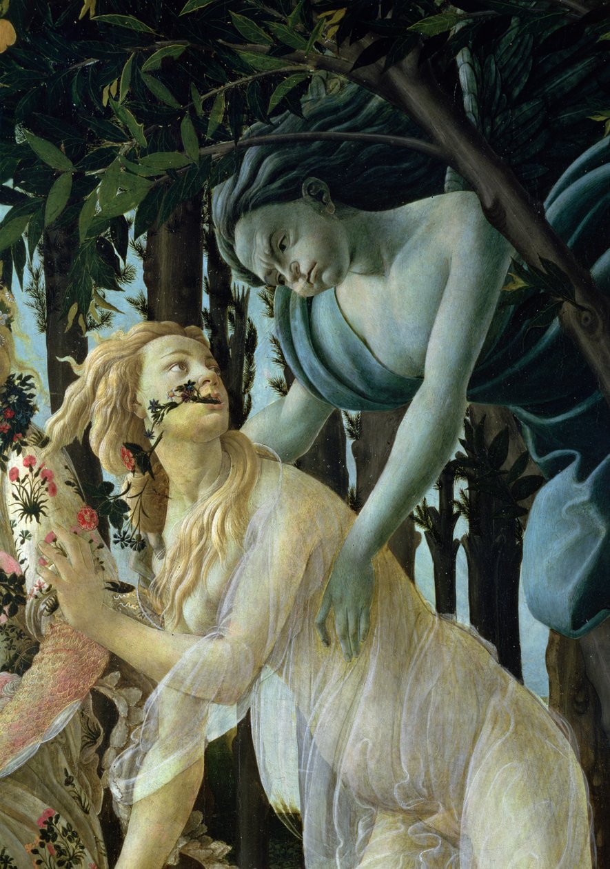 Primavera: detalle de Céfiro y Flora de Sandro Botticelli