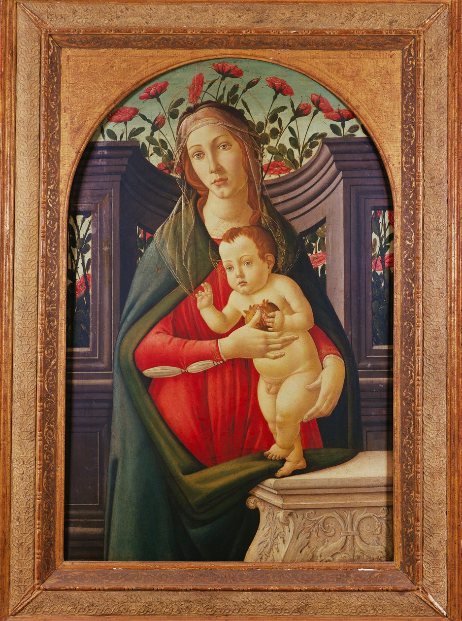 La Virgen y el Niño en un nicho decorado con rosas de Sandro Botticelli