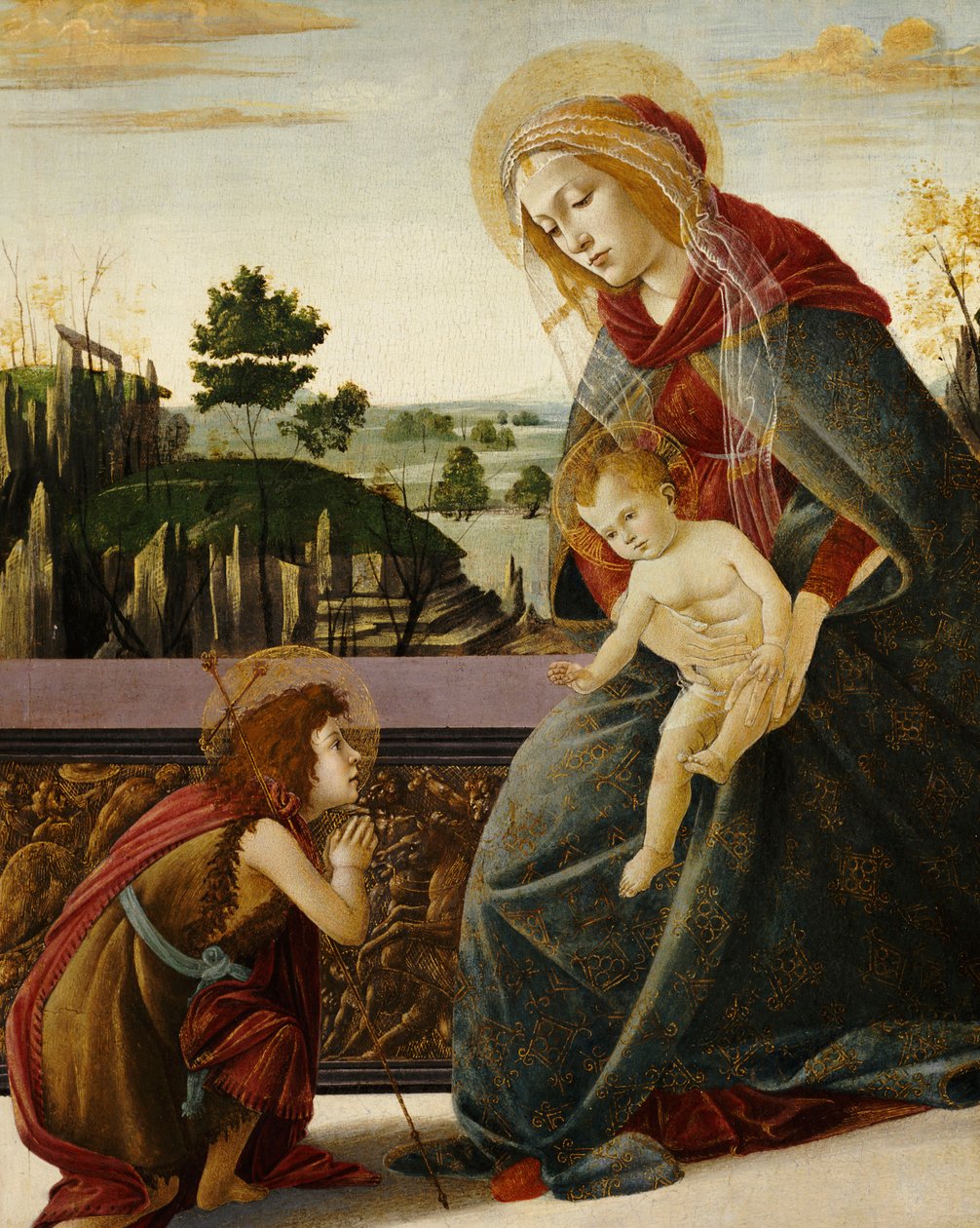 La Virgen y el Niño con el joven San Juan Bautista en un paisaje de Sandro Botticelli