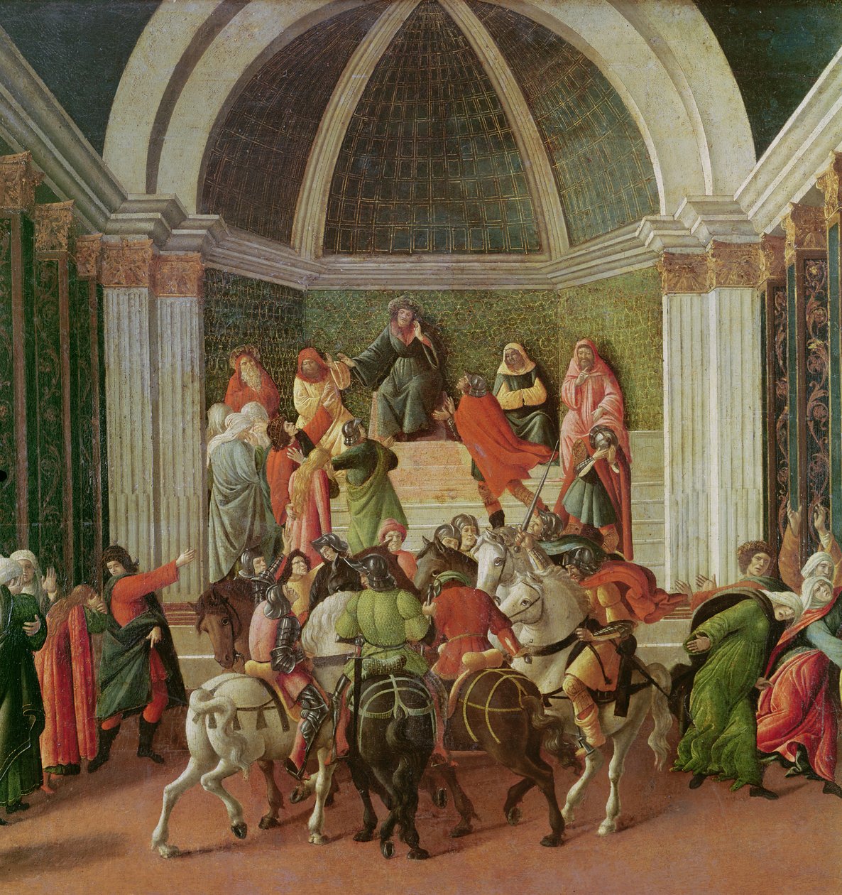 La Historia de Virginia (detalle del centro: Virginia es juzgada y condenada a la esclavitud) de Sandro Botticelli