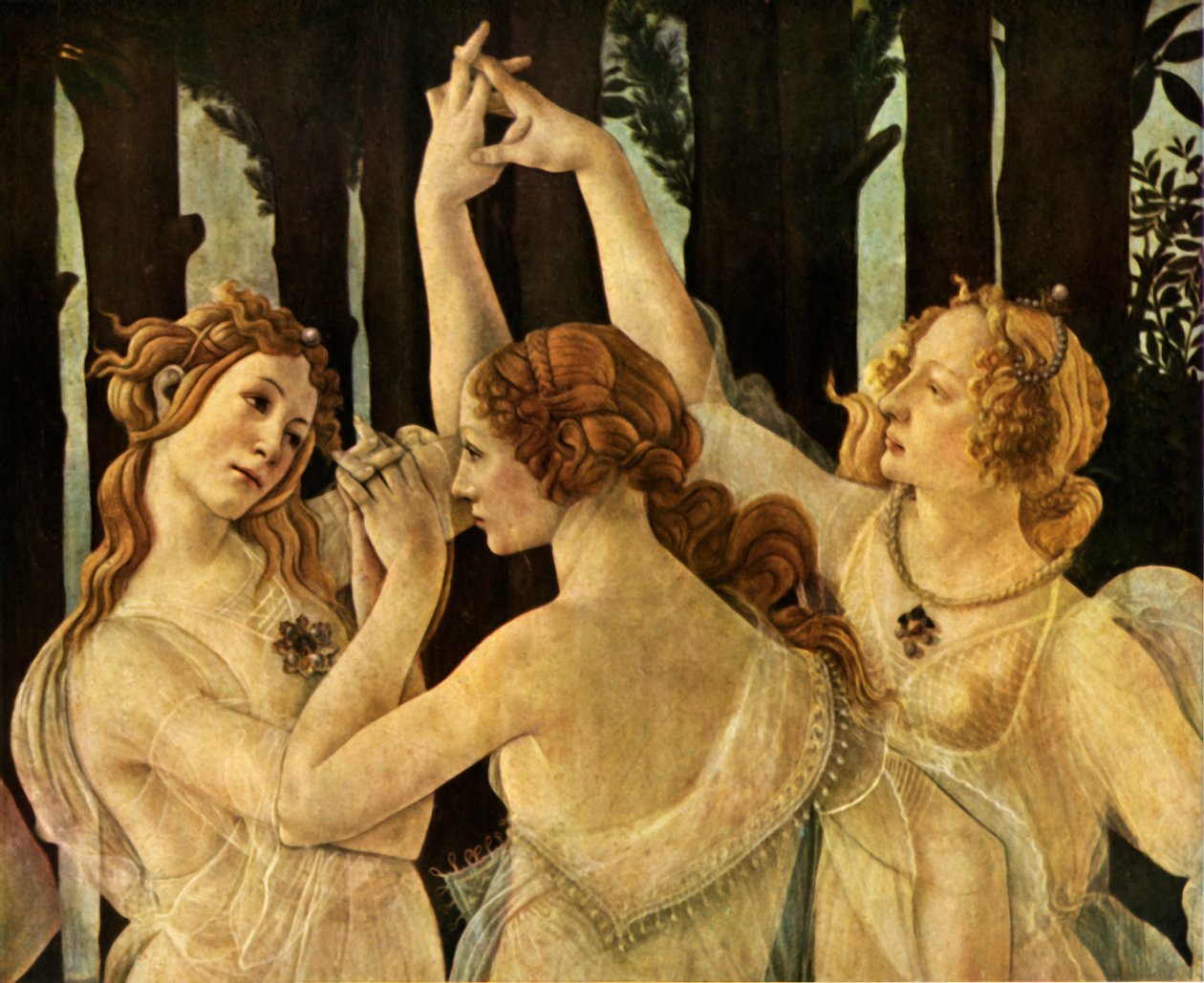 Las Tres Gracias, (detalle) de Primavera, c. 1478, 1937 de Sandro Botticelli