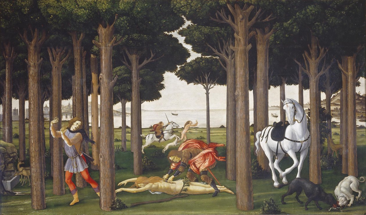 La historia de Nastagio degli Honesti, panel II de Sandro Botticelli