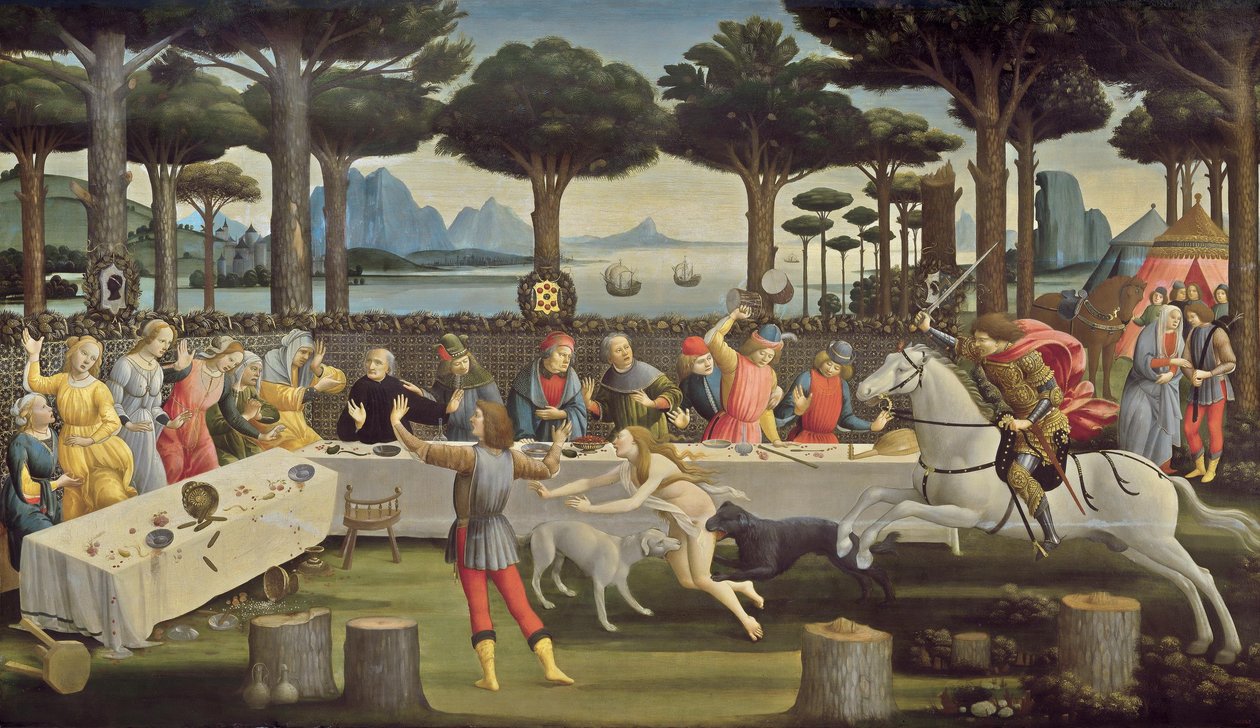La historia de Nastagio degli Onesti, panel 3 de Sandro Botticelli