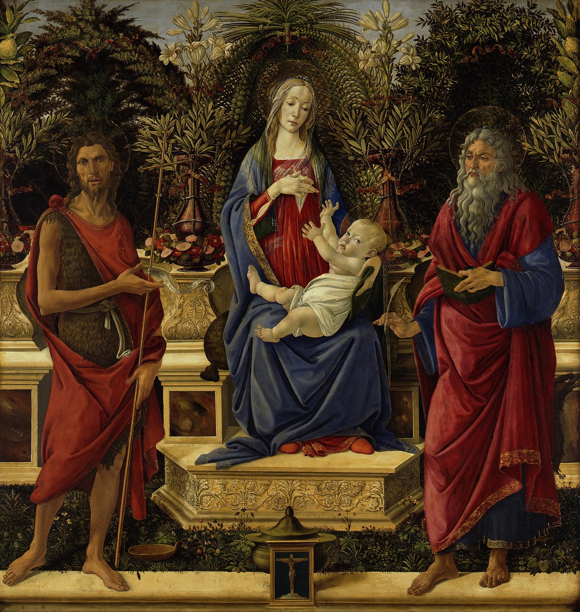 María entronizada con el Niño y los dos Juanes de Sandro Botticelli