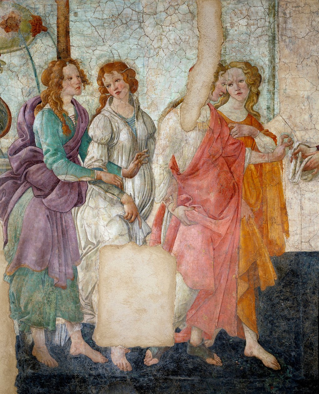 Venus y las Gracias ofreciendo regalos a una joven (detalle) de Sandro Botticelli