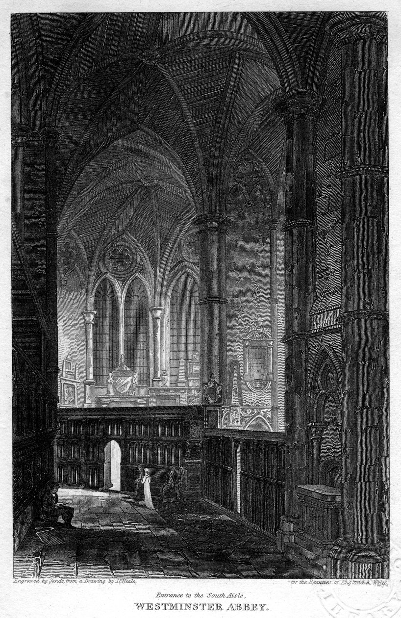 Entrada al pasillo sur, Abadía de Westminster, Londres, 1816 de Sands