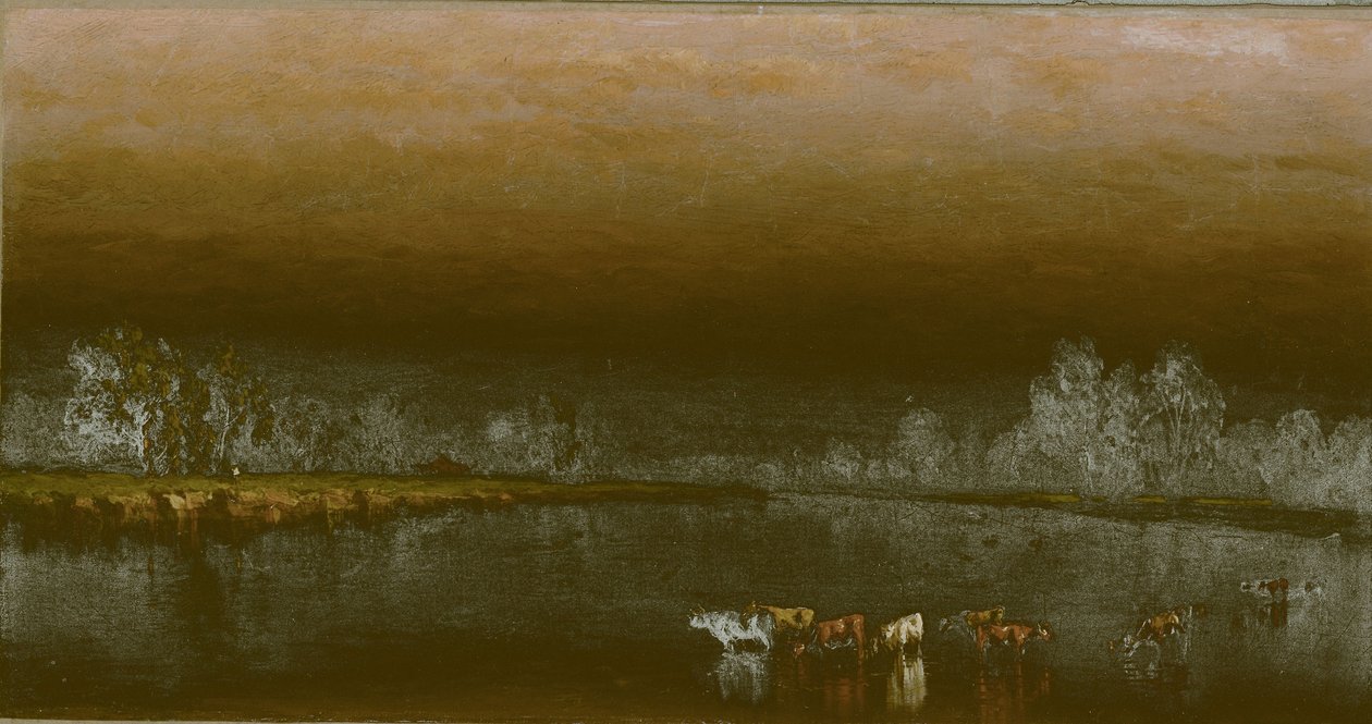 Vacas en un estanque al atardecer de Sanford Robinson Gifford