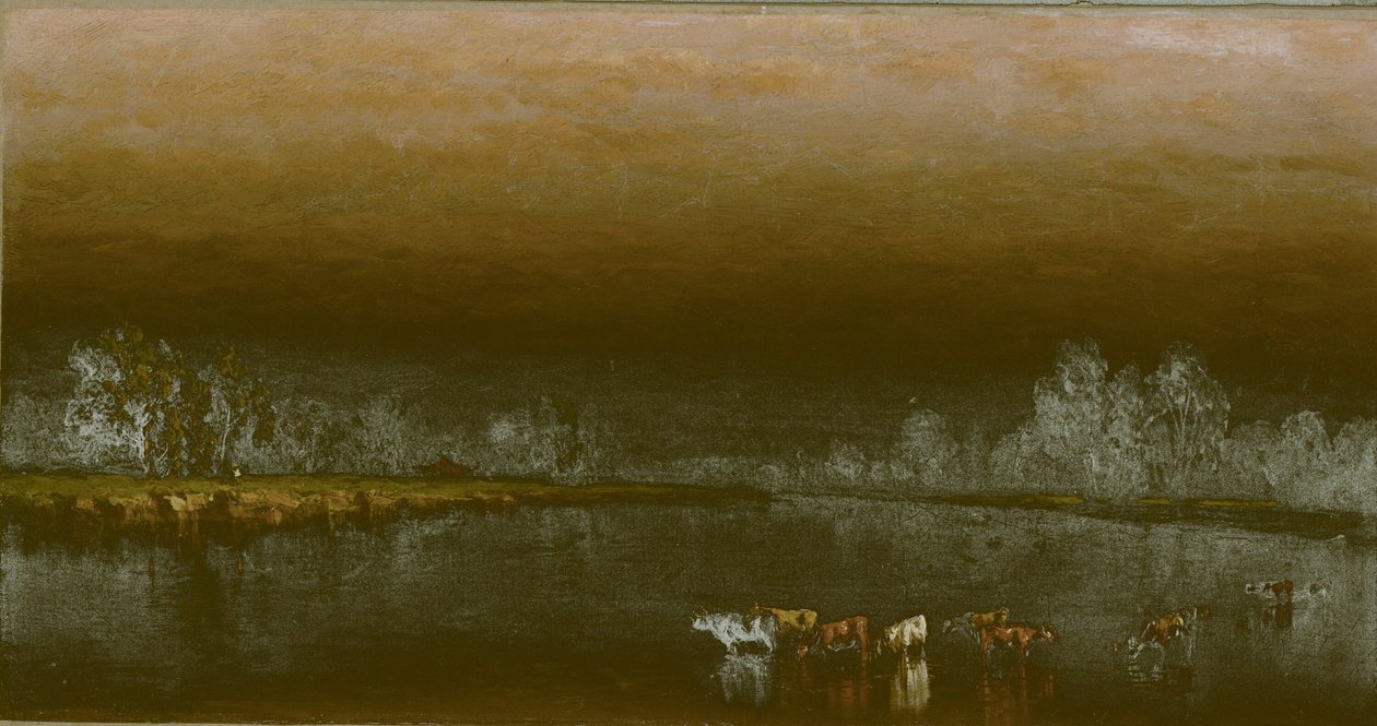 Vacas en un estanque al atardecer, 1860 de Sanford Robinson Gifford