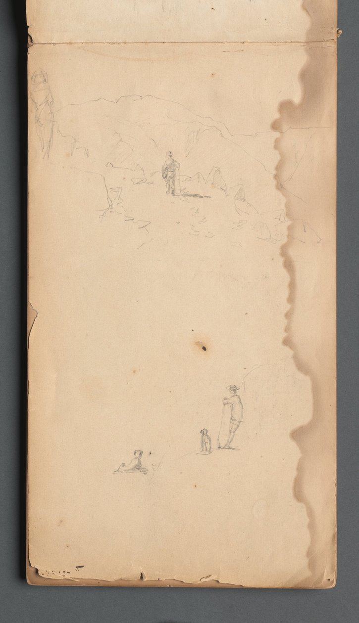 Cuaderno de bocetos, página 02: Figura en un paisaje con perro de Sanford Robinson Gifford